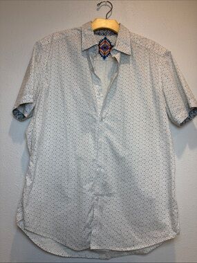 Robert Graham Men's Short-Sleeve Button-Up Shirt in White Micro Dot Print Medium